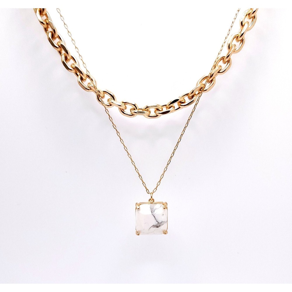 Simply Noelle Gold Marble Pendant‎ Necklace Layered Square Chain